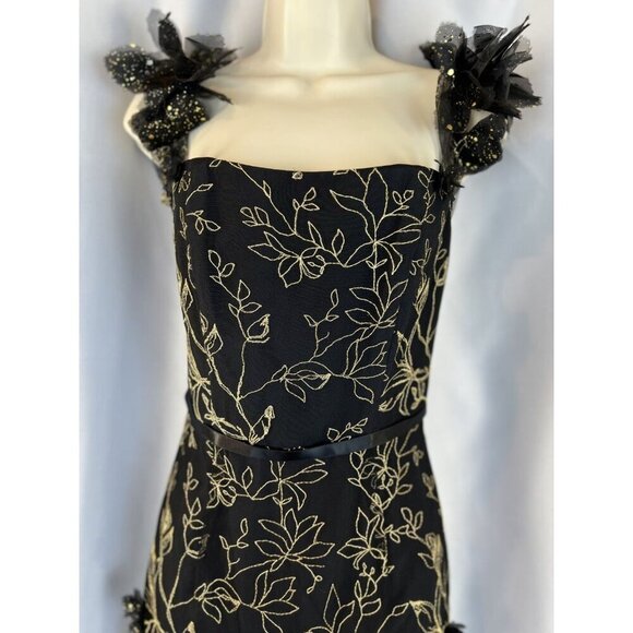 NEW Marchesa Notte Black Off-The-Shoulder Embroidered Gown $995 - Picture 3 of 14